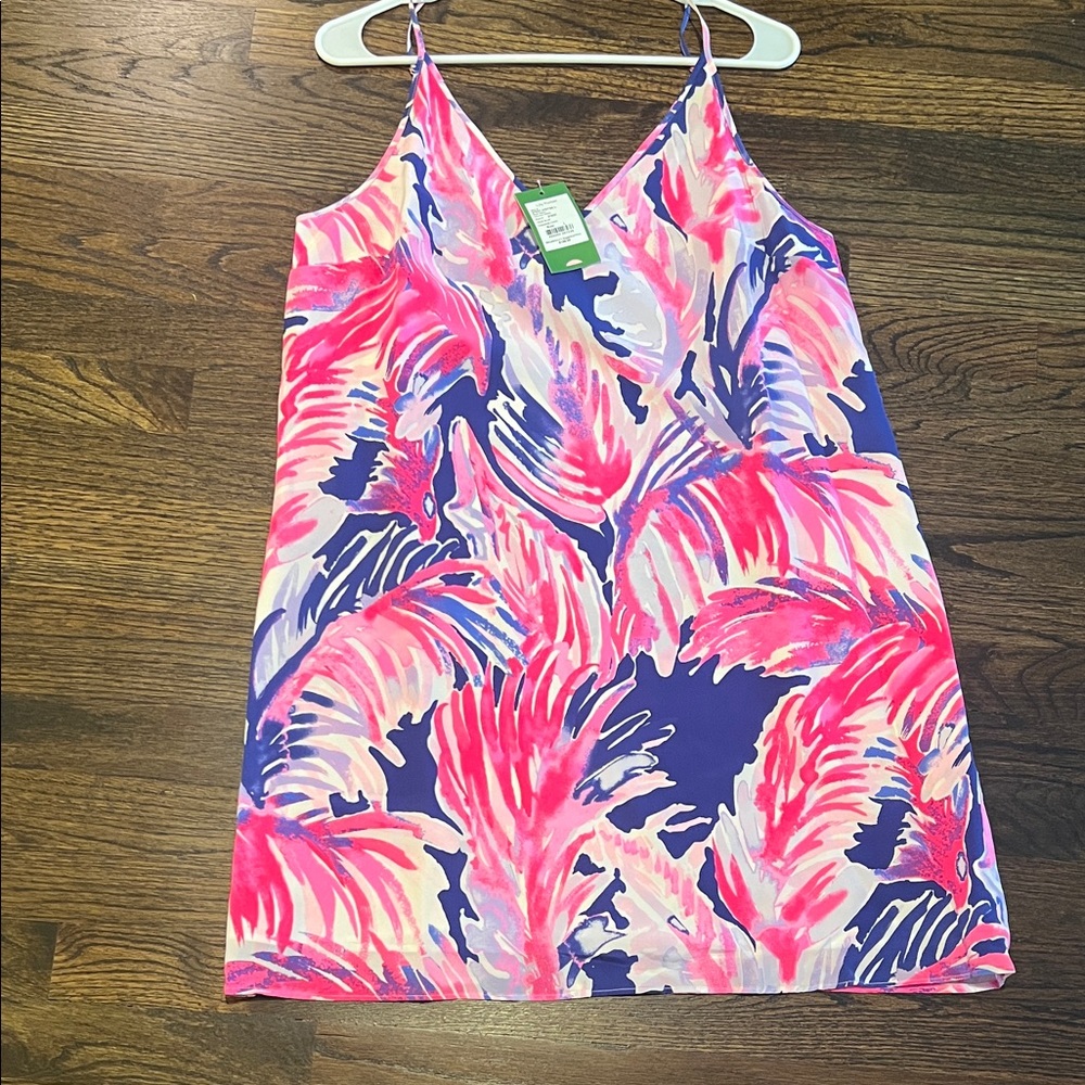 Lilly Pulitzer Pink, Purple and White Tropical Print Slip Dress